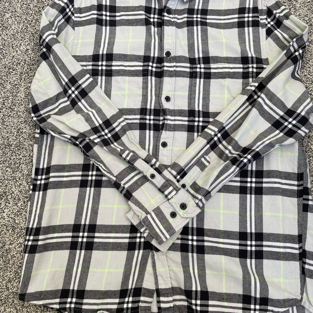 H&M Black, Gray, and Green Plaid Casual Shirt